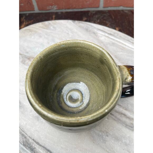 Unknown Brand Studio Pottery Mug Signed RK Green Stoneware Vintage Handmade - Picture 6 of 7